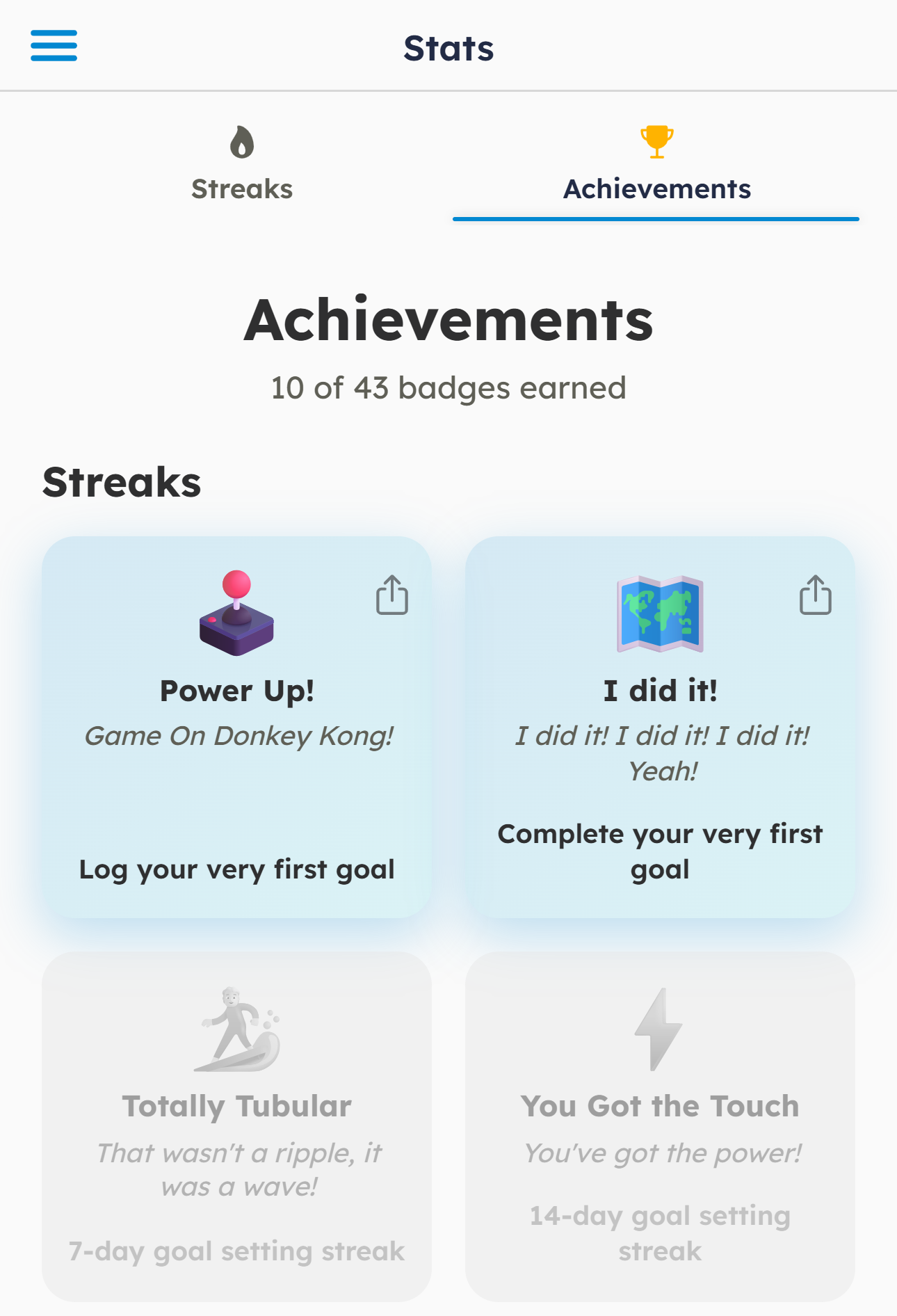 Phone mockup. Achievements that can be earned